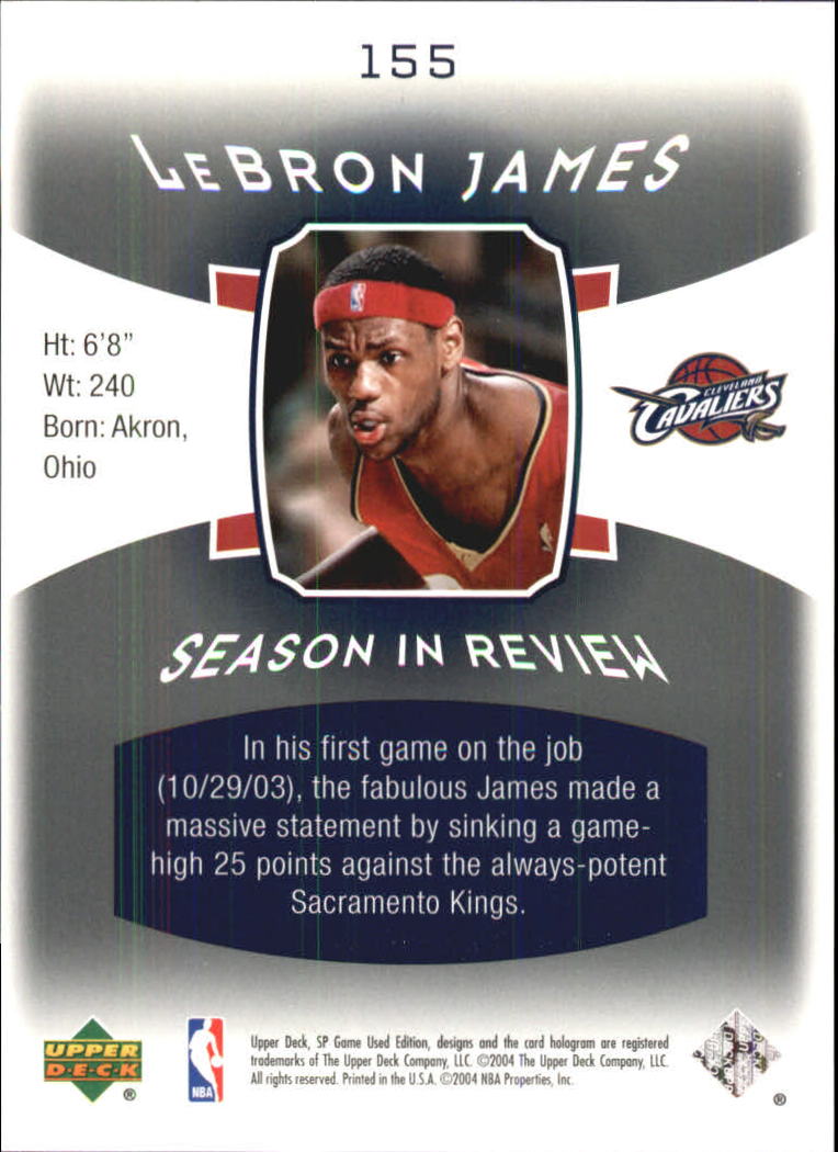 2004-05 SP Game Used #155 LeBron James SIR back image