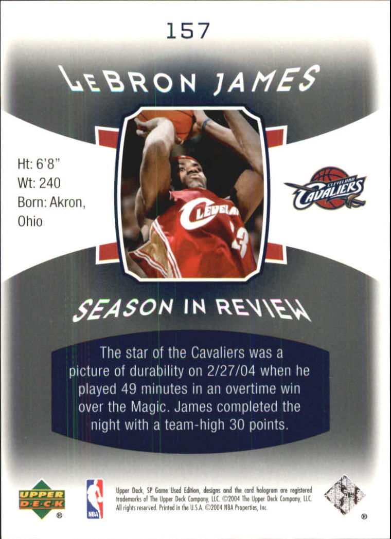 2004-05 SP Game Used #157 LeBron James SIR back image