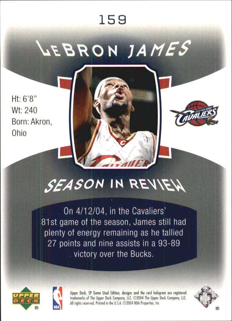 2004-05 SP Game Used #159 LeBron James SIR back image