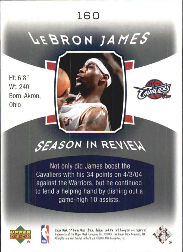 2004-05 SP Game Used #160 LeBron James SIR back image