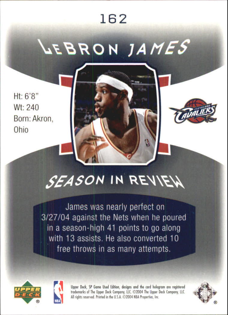 2004-05 SP Game Used #162 LeBron James SIR back image