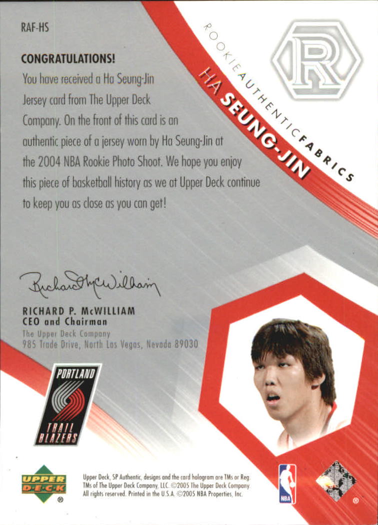 2004-05 SP Authentic Fabrics Rookies #HS Ha Seung-Jin back image