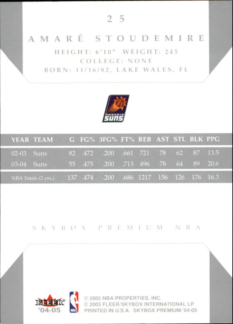 2004-05 SkyBox Premium #25 Amare Stoudemire back image
