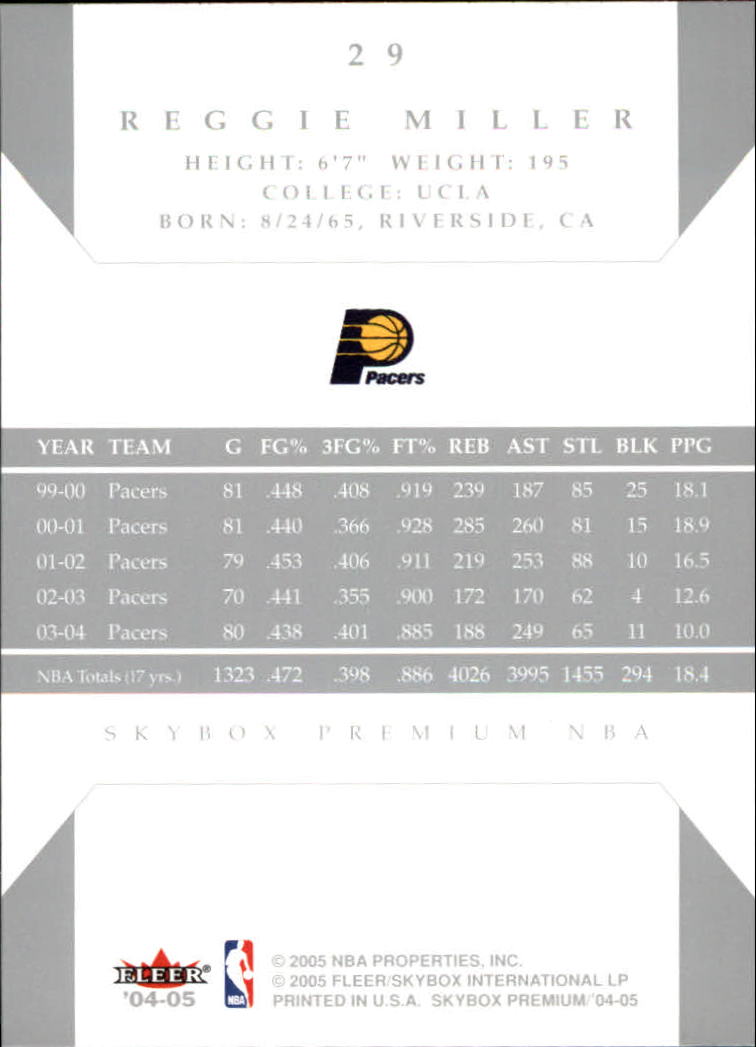 2004-05 SkyBox Premium #29 Reggie Miller back image