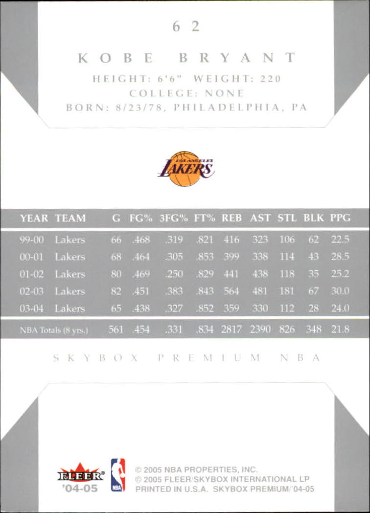 2004-05 SkyBox Premium #62 Kobe Bryant back image