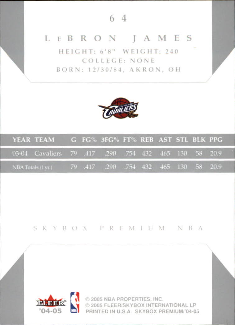 2004-05 SkyBox Premium #64 LeBron James back image