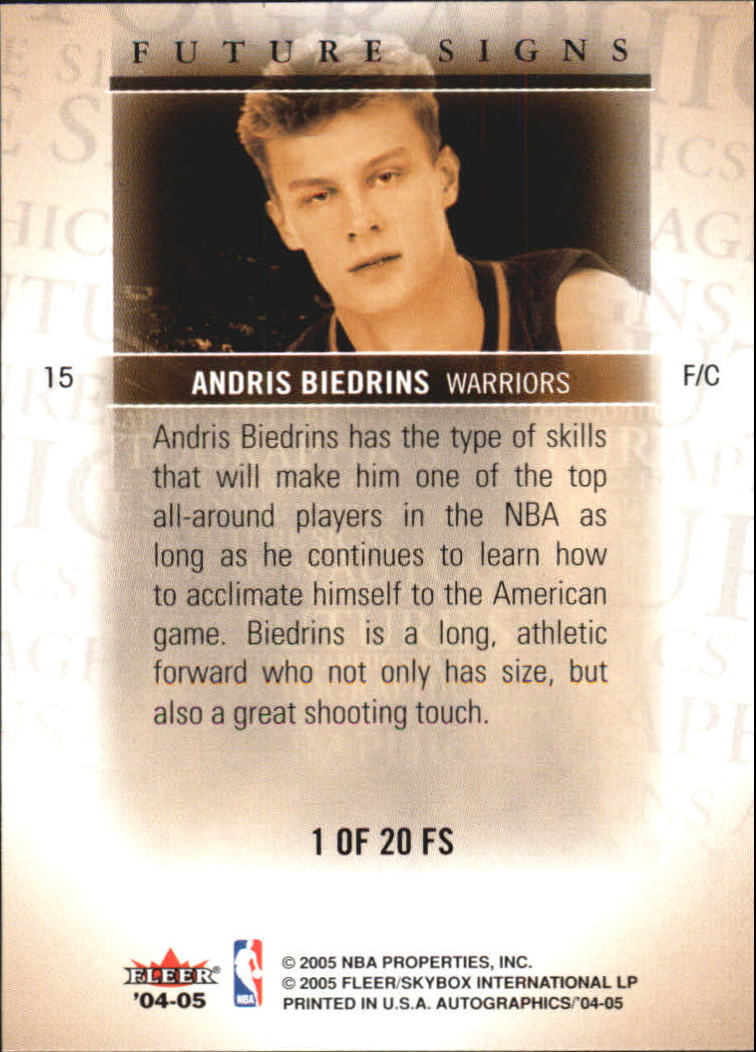 2004-05 SkyBox Autographics Future Signs #1 Andris Biedrins back image