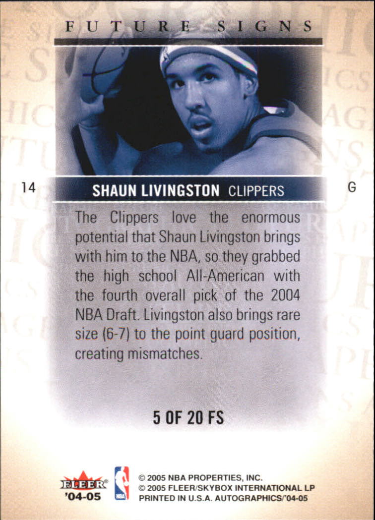 2004-05 SkyBox Autographics Future Signs #5 Shaun Livingston back image