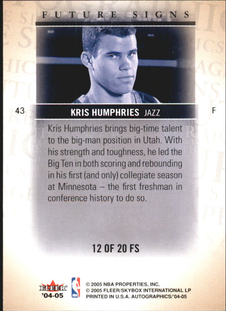 2004-05 SkyBox Autographics Future Signs #12 Kris Humphries back image