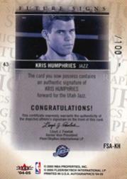 2004-05 SkyBox Autographics Future Signs Autographs 100 #KH Kris Humphries back image