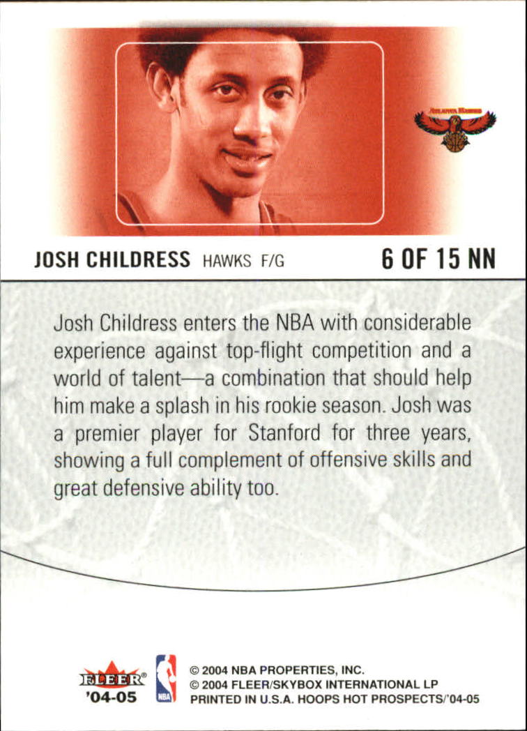 2004-05 Hoops Hot Prospects Notable Newcomers #6 Josh Childress back image