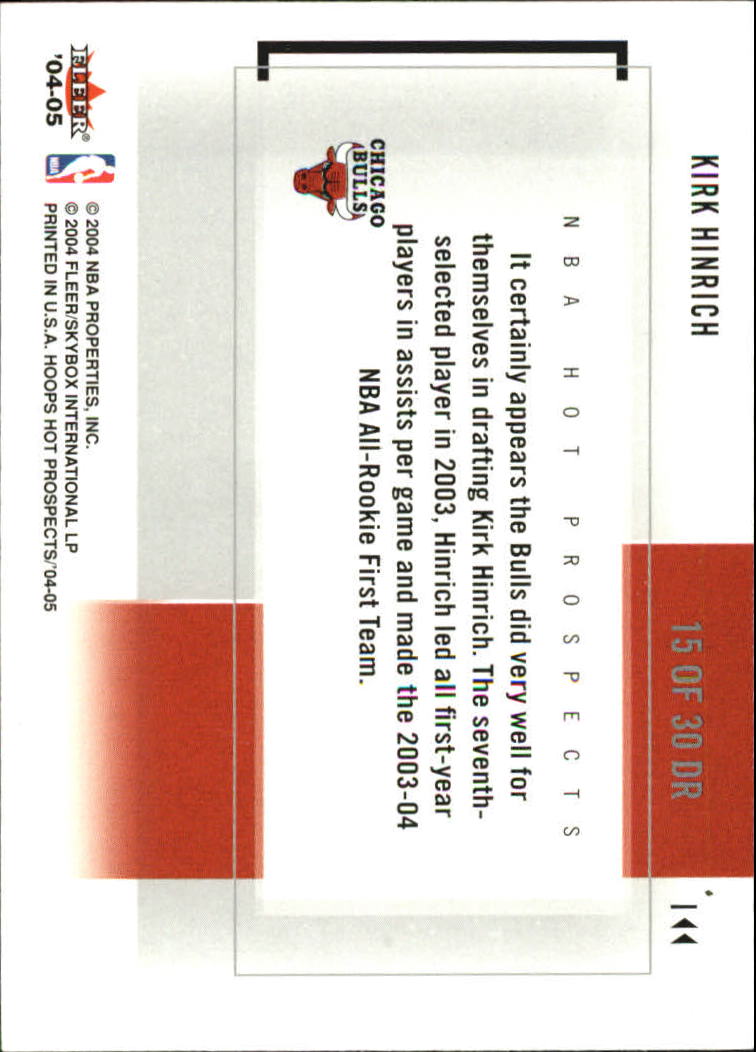 2004-05 Hoops Hot Prospects Draft Rewind #15 Kirk Hinrich back image