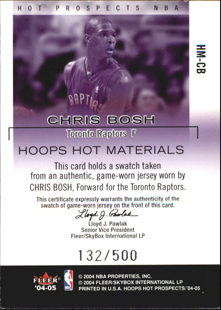 2004-05 Hoops Hot Prospects Hot Materials #CB Chris Bosh back image