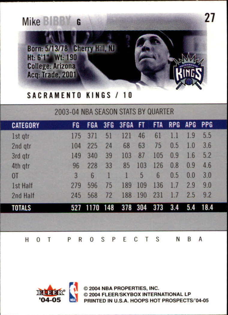 2004-05 Hoops Hot Prospects #27 Mike Bibby back image