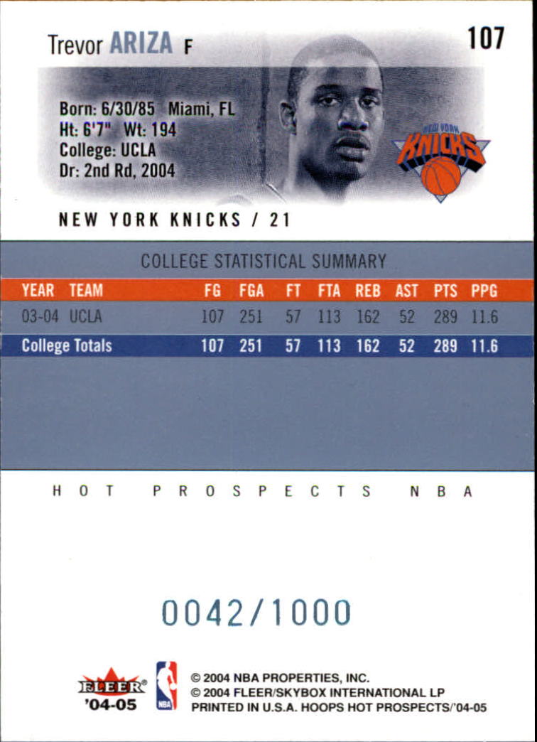 2004-05 Hoops Hot Prospects #107 Trevor Ariza RC back image