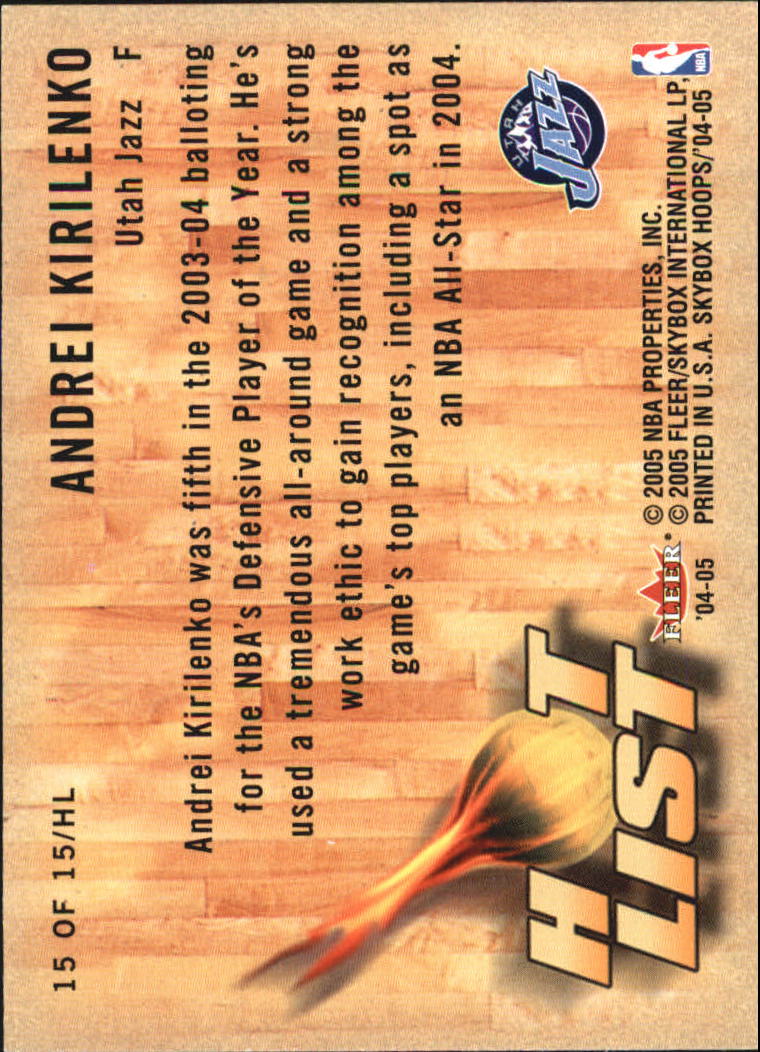 2004-05 Hoops Hot List #15 Andrei Kirilenko back image