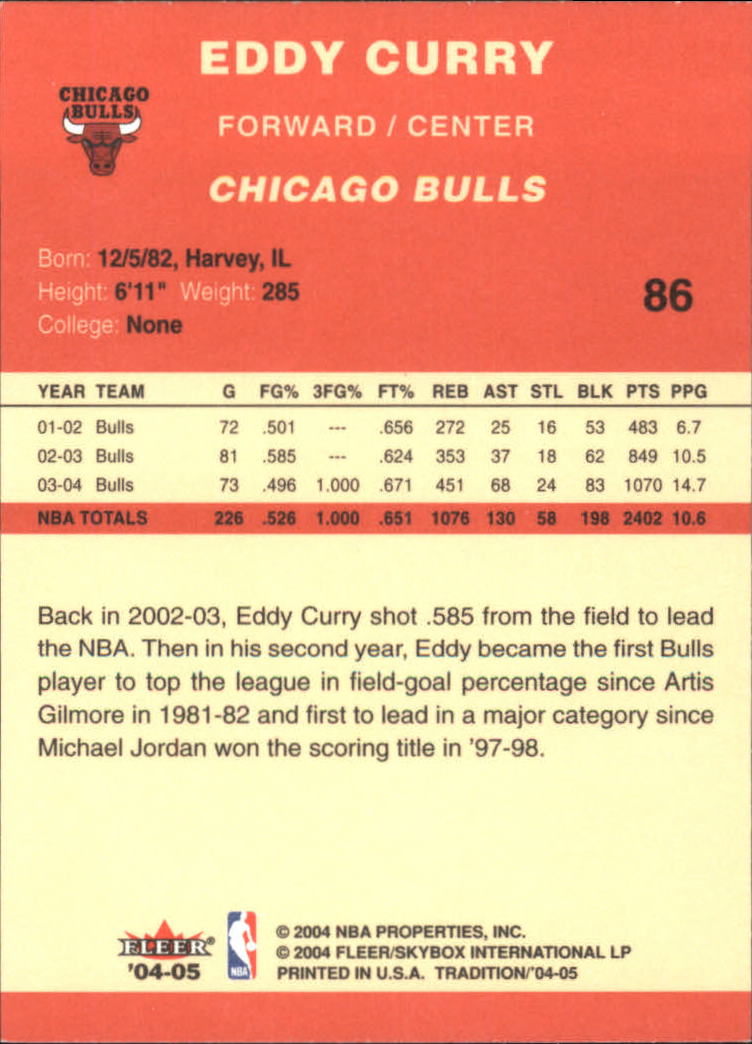 2004-05 Fleer Tradition #86 Eddy Curry back image