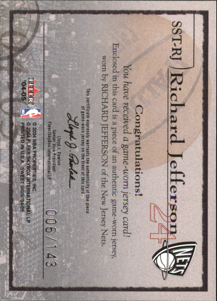 2004-05 Fleer Sweet Sigs Sweet Stitches Jerseys Retail #RJ Richard Jefferson back image
