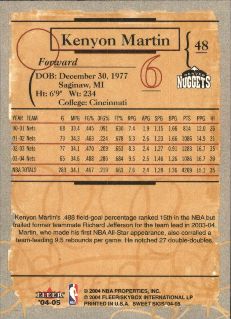 2004-05 Fleer Sweet Sigs #48 Kenyon Martin