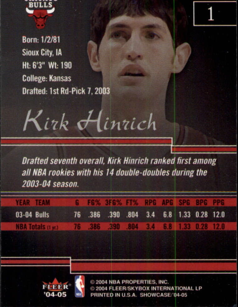2004-05 Fleer Showcase #1 Kirk Hinrich back image