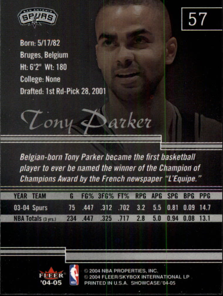 2004-05 Fleer Showcase #57 Tony Parker back image