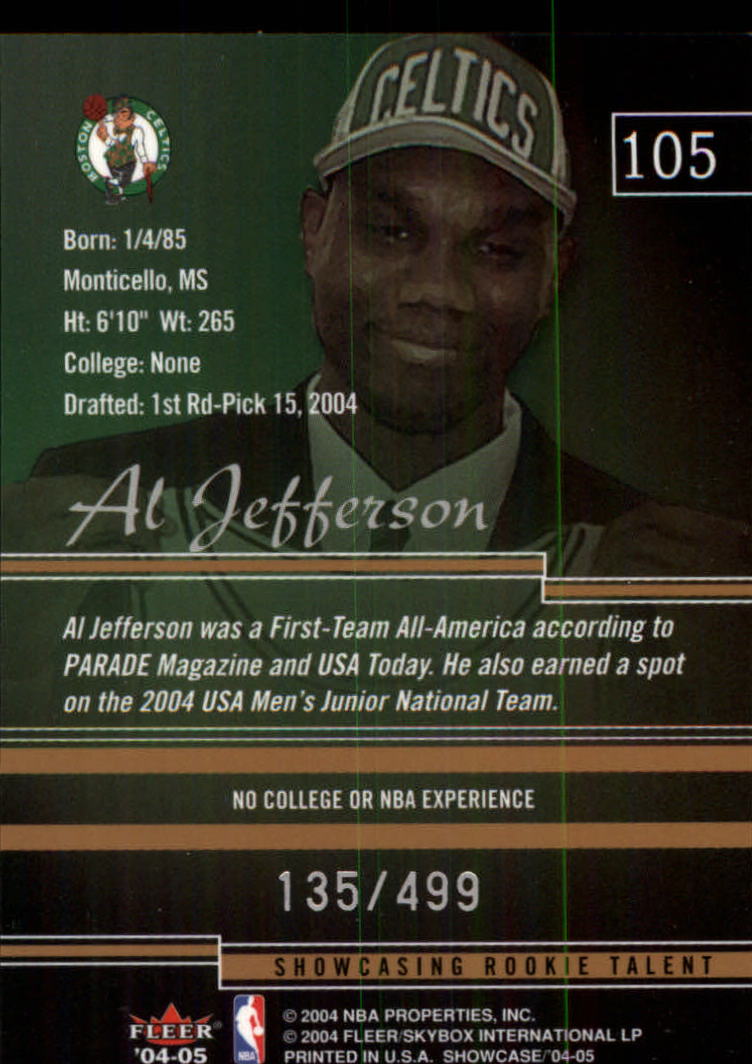 2004-05 Fleer Showcase #105 Al Jefferson/499 RC back image