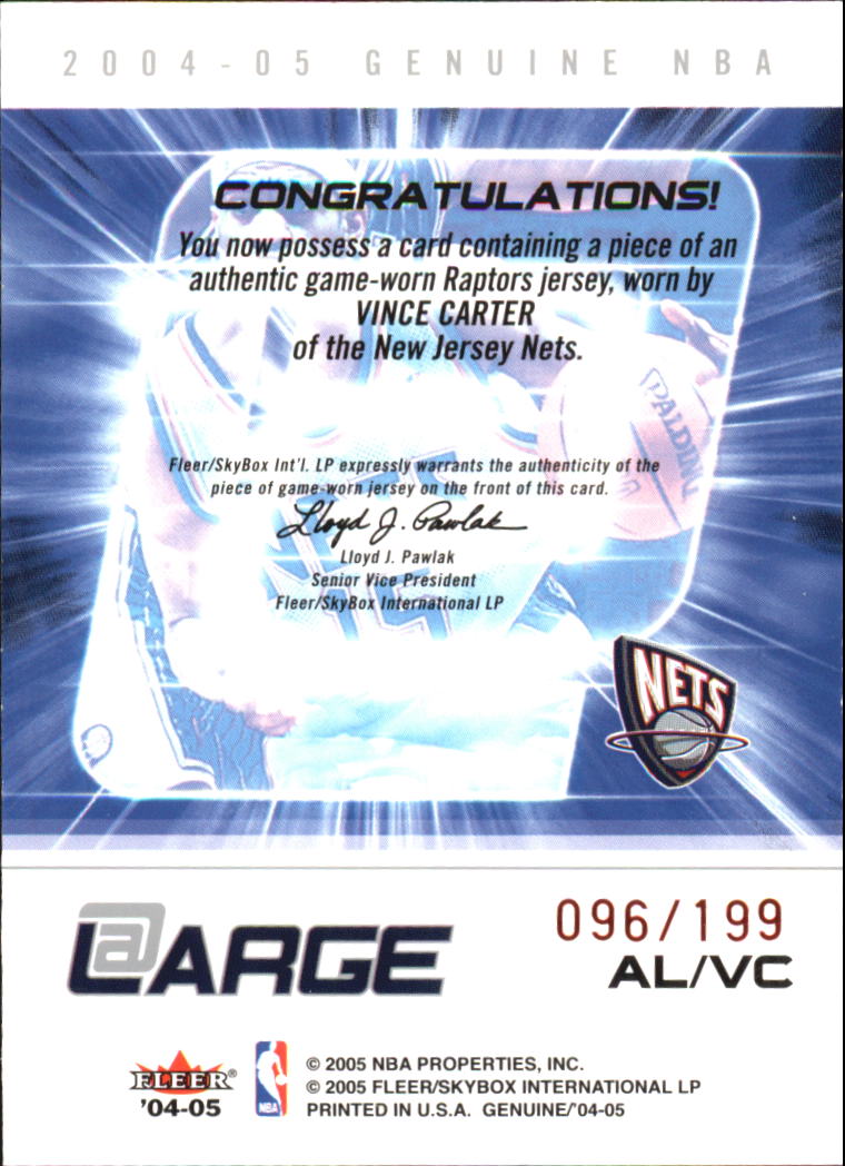 2004-05 Fleer Genuine At Large Game Used 199 #VC Vince Carter back image