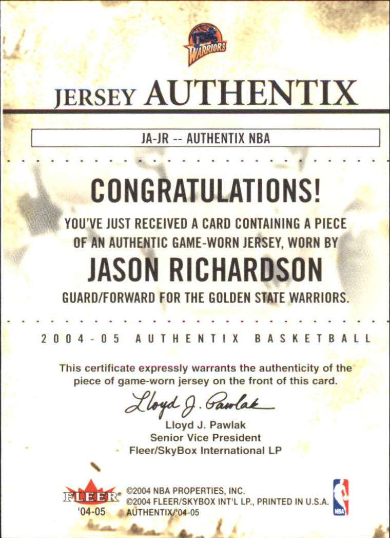 2004-05 Fleer Authentix Jerseys #19 Jason Richardson back image