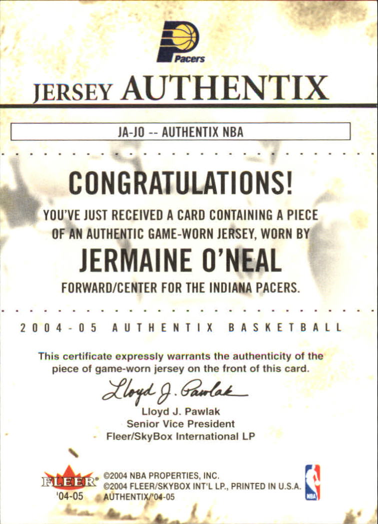 2004-05 Fleer Authentix Jerseys #22 Jermaine O'Neal back image
