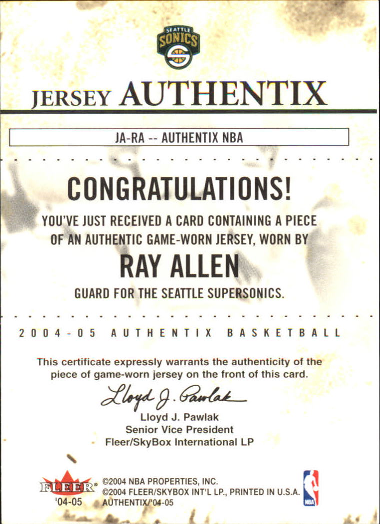 2004-05 Fleer Authentix Jerseys #28 Ray Allen back image