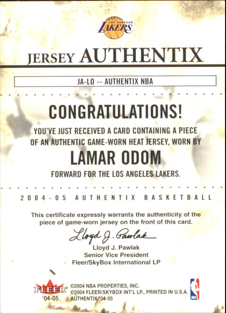 2004-05 Fleer Authentix Jerseys #34 Lamar Odom back image