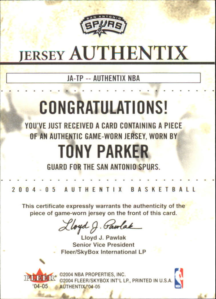 2004-05 Fleer Authentix Jerseys 150 #23 Tony Parker back image