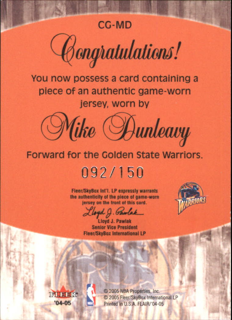 2004-05 Flair Courting Greatness Jerseys #MD Mike Dunleavy back image