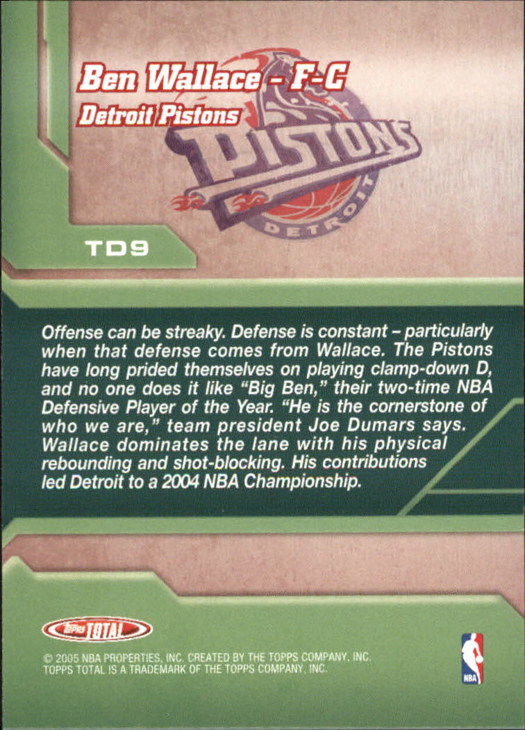2004-05 Topps Total Domination #TD9 Ben Wallace back image
