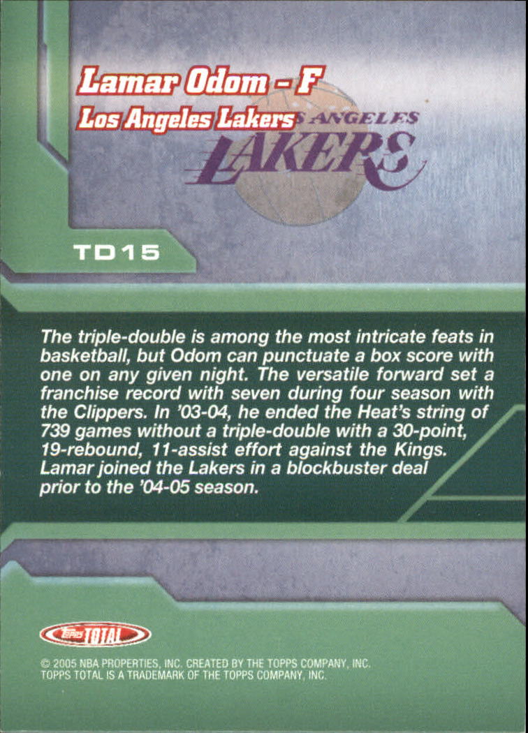 2004-05 Topps Total Domination #TD15 Lamar Odom back image