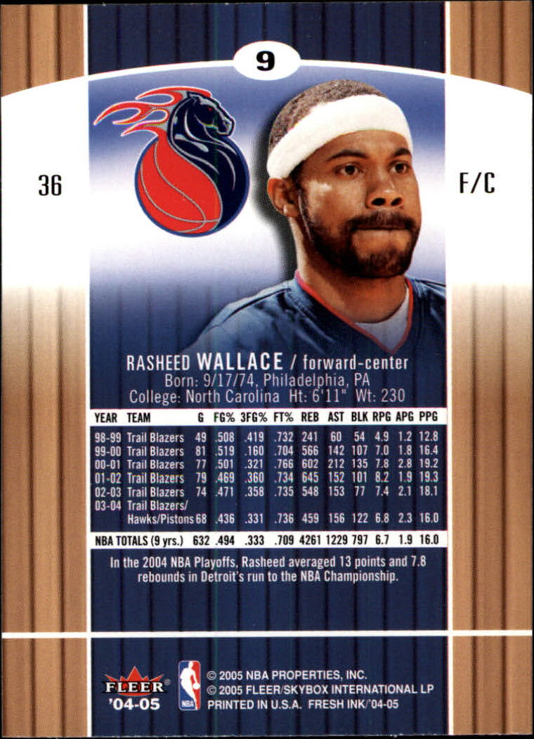 2004-05 Skybox Fresh Ink #9 Rasheed Wallace