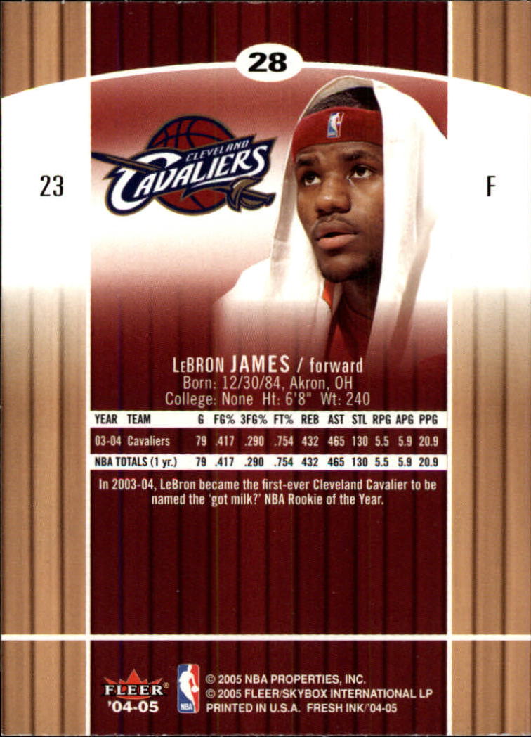 2004-05 SkyBox Fresh Ink #28 LeBron James back image