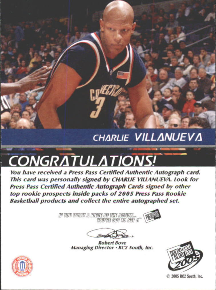 2005 Press Pass Autographs #CV Charlie Villanueva back image