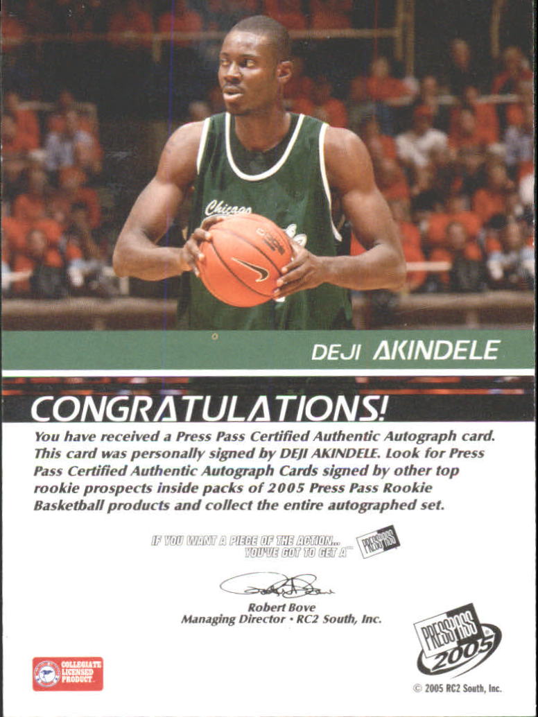 2005 Press Pass Autographs #DA Deji Akindele back image
