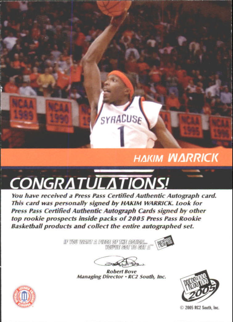 2005 Press Pass Autographs #HW Hakim Warrick back image