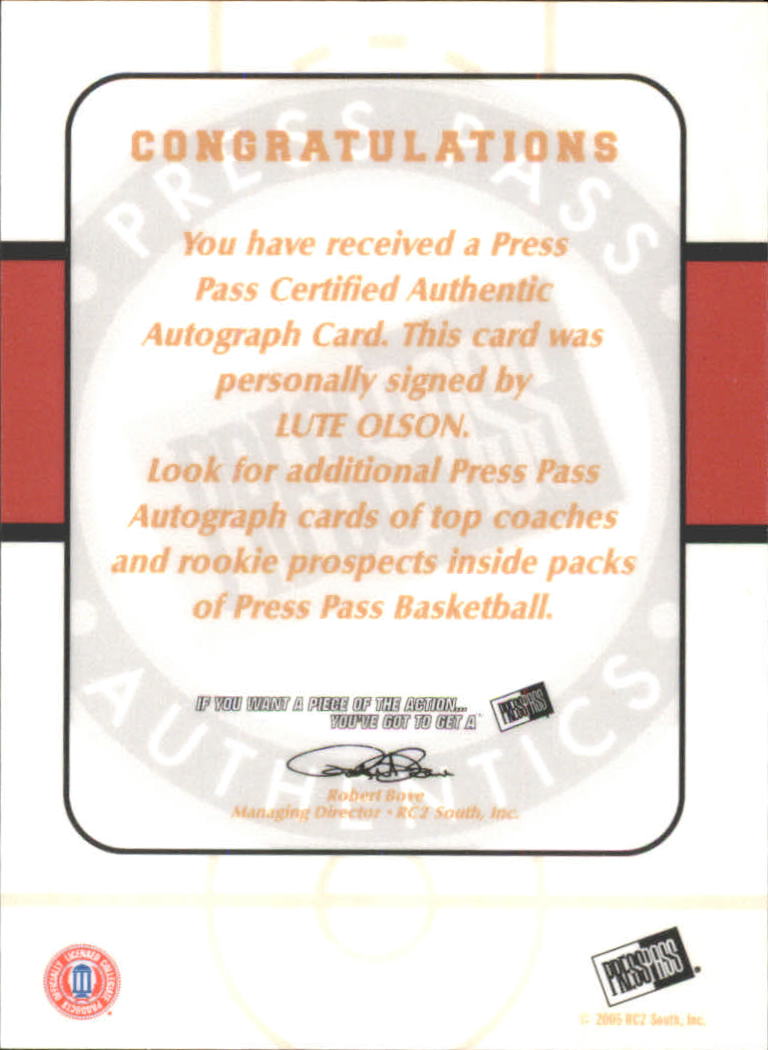 2005 Press Pass Autographs #LO Lute Olsen SP back image