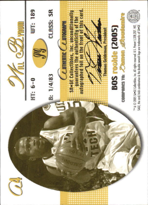 2005 SAGE Autographs Red #A4 Will Bynum/625 back image