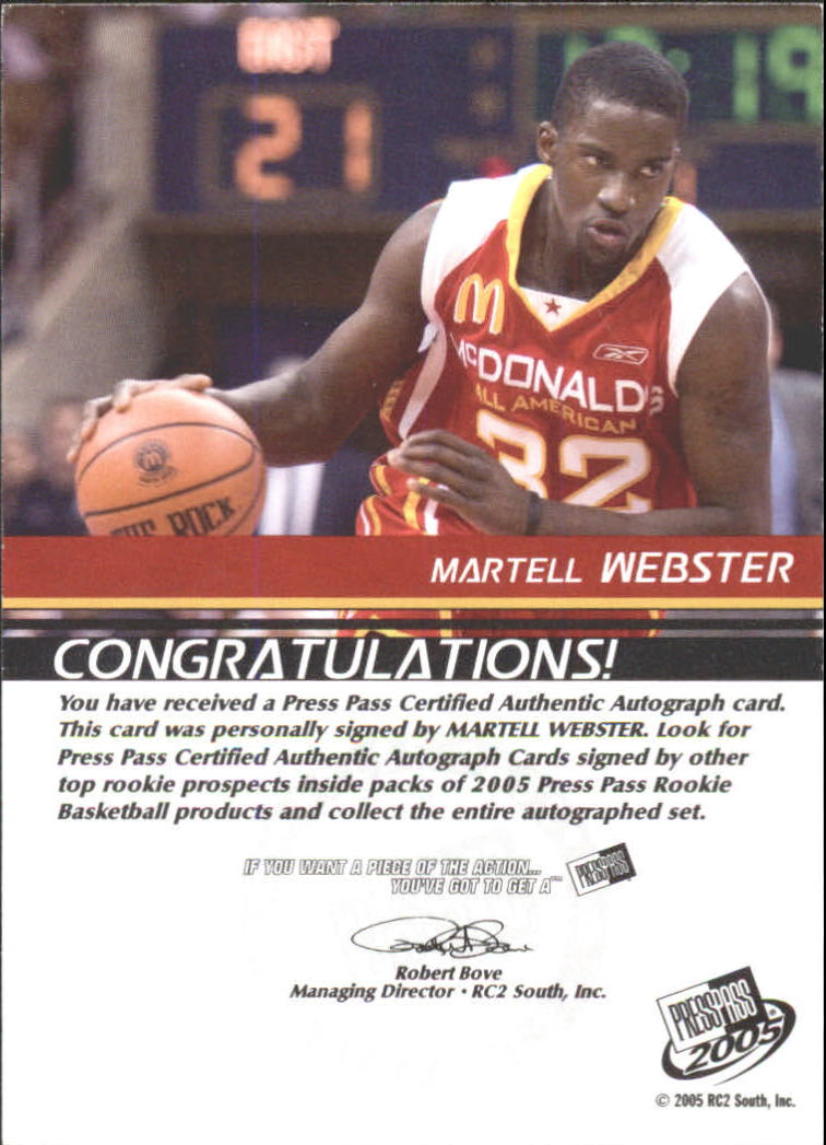2005 Press Pass Autographs Silver #MWE Martell Webster back image