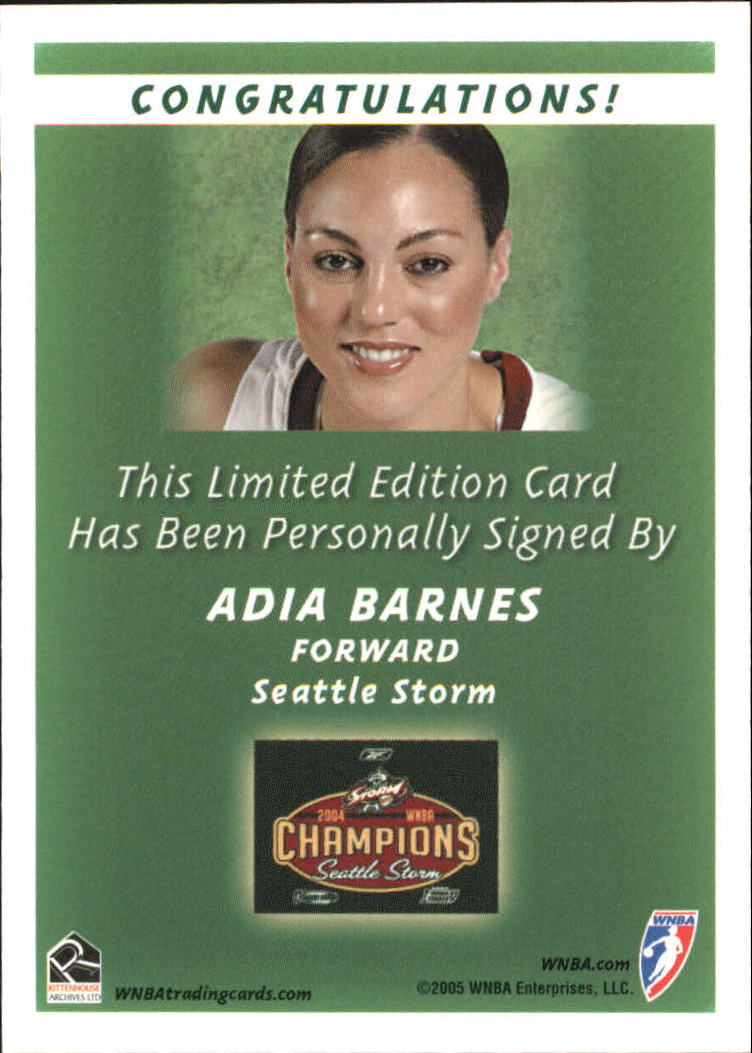 2005 WNBA Autographs #AB Adia Barnes Trophy back image