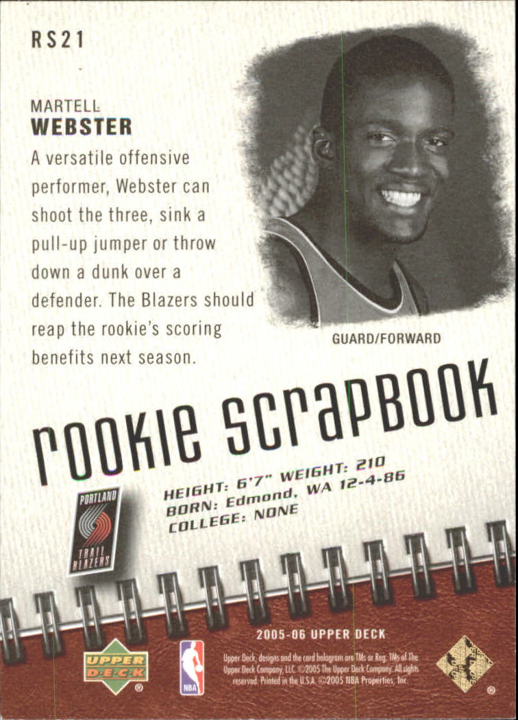 2005-06 Upper Deck Rookie Scrapbook #21 Martell Webster back image