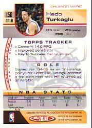 2005-06 Topps Total #150 Hedo Turkoglu back image