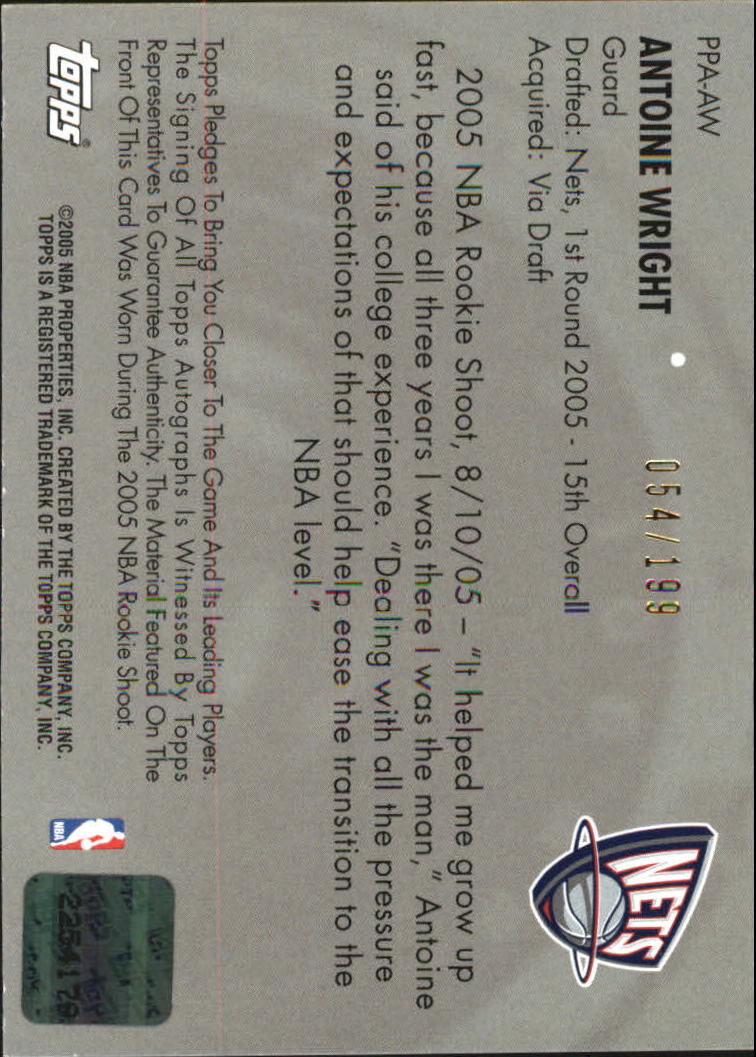 2005-06 Topps Big Game Picture Perfect Relics Autographs #AW Antoine Wright JSY back image