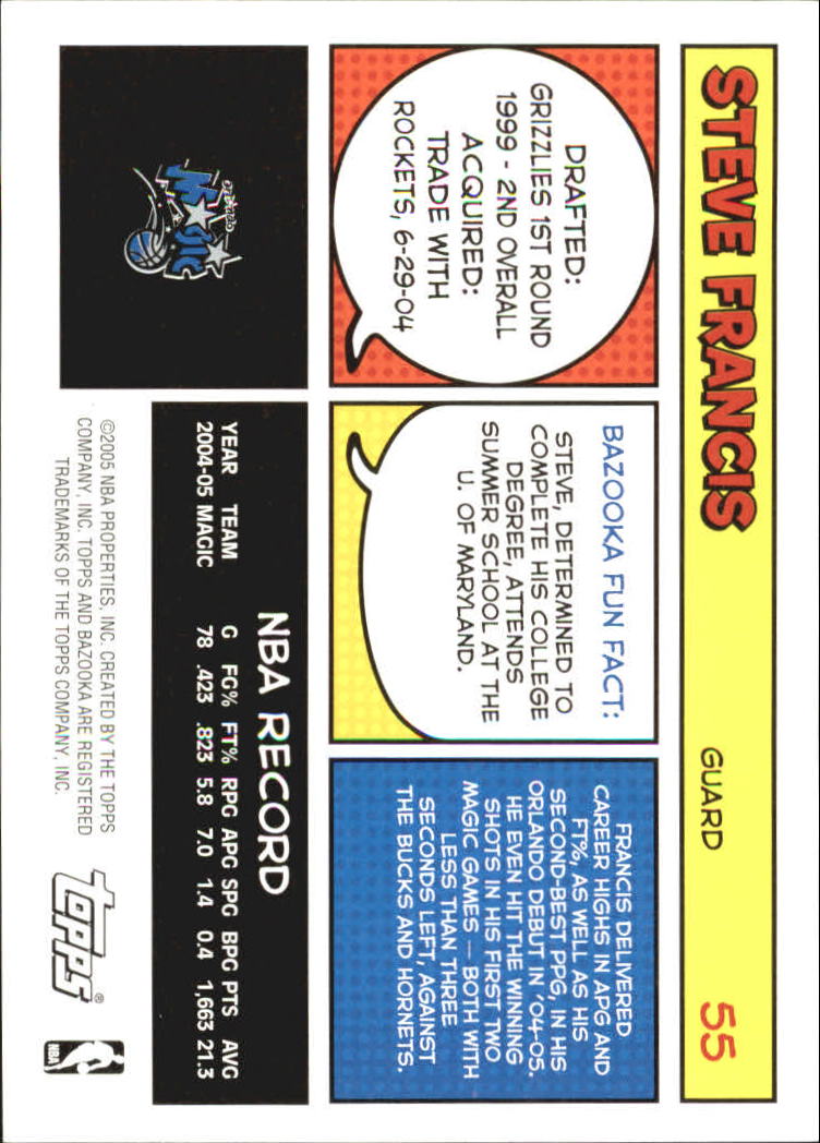 2005-06 Bazooka #55 Steve Francis back image