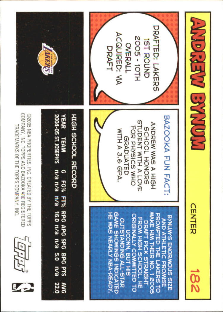 2005-06 Bazooka #182 Andrew Bynum RC back image