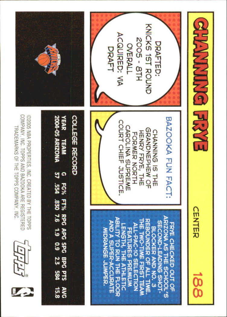 2005-06 Bazooka #188 Channing Frye RC back image